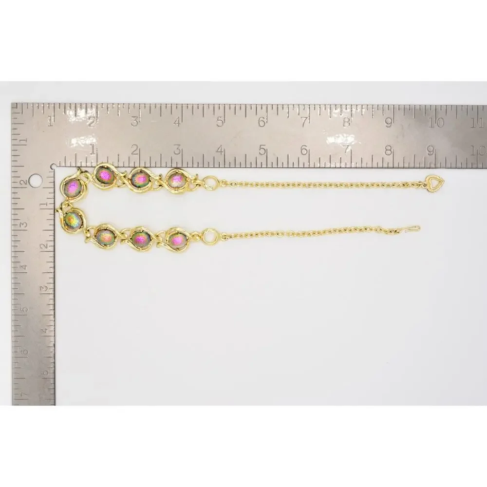 Vintage Collar Choker Necklace Lucite Watermelon Chrome Gold Linked 1970s BinA